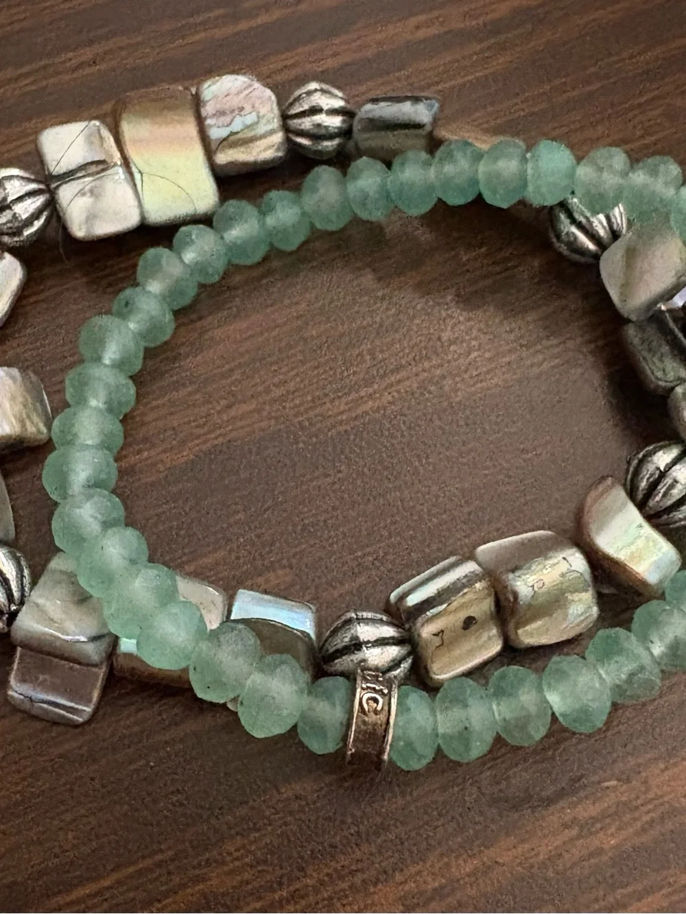 Abalone Shell & Seafoam Green Beaded Bracelet Set